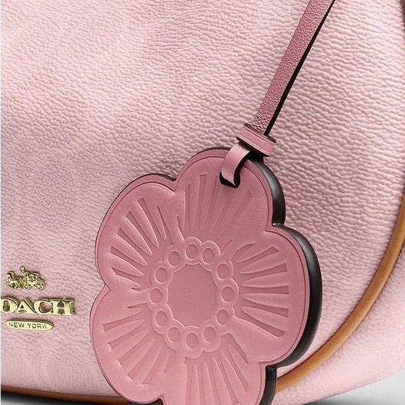 NWT Coach Pink Signature Canvas Hobo Shoulder Bag CDW86 with Flower Charm - Picture 10 of 11